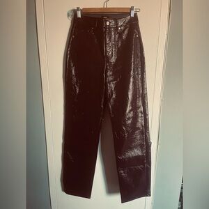 High Waisted Faux Patent Leather Straight Pant Small Eggplant Purple Color nwot
